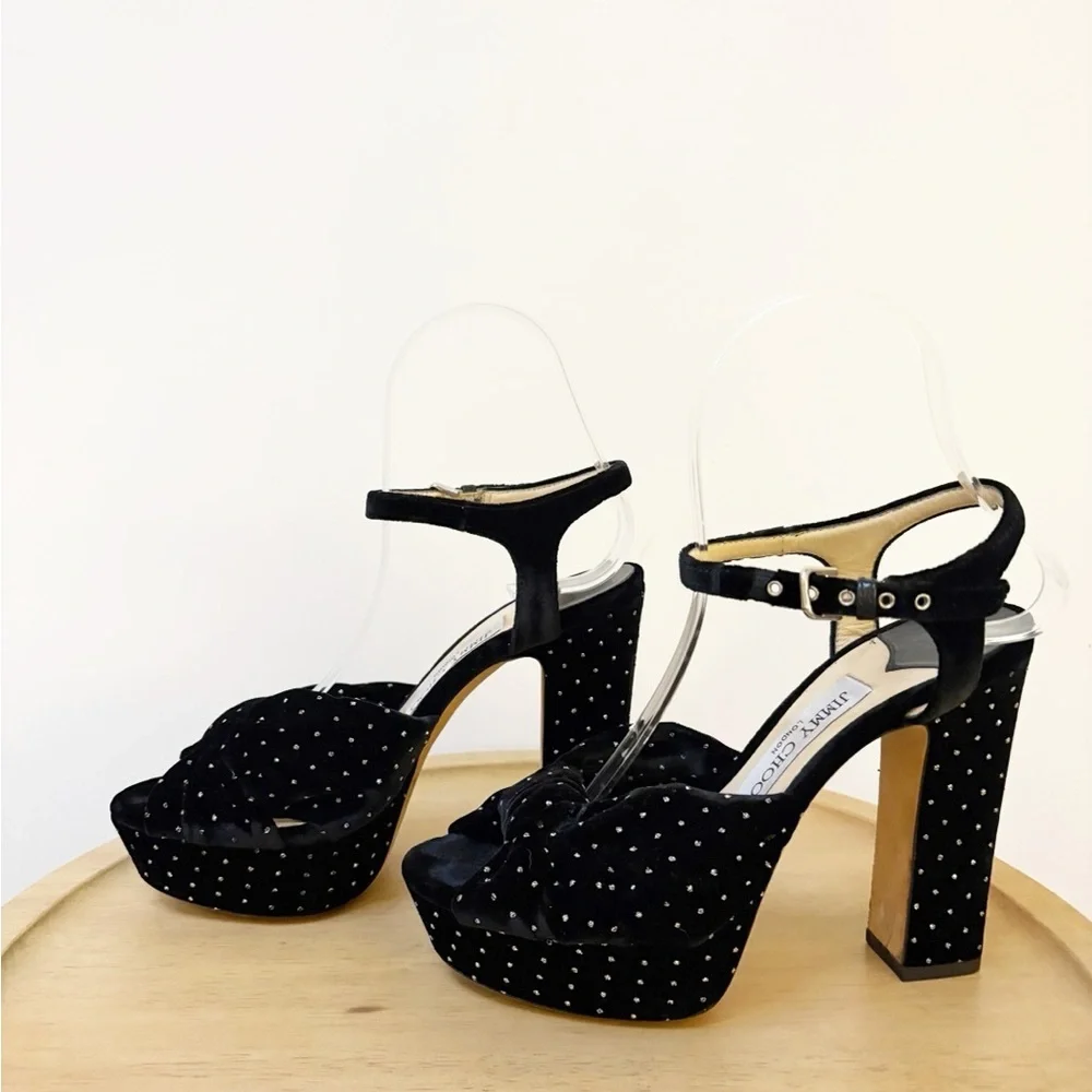 Jimmy Choo Velvet Glitter Heloise 120 Platform Heels